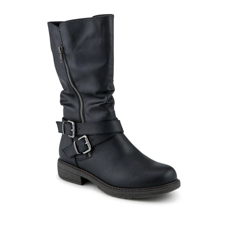 Wide Fit Zip Fasten Slouch Boots - WBINS42093 / 328 121 - Black
