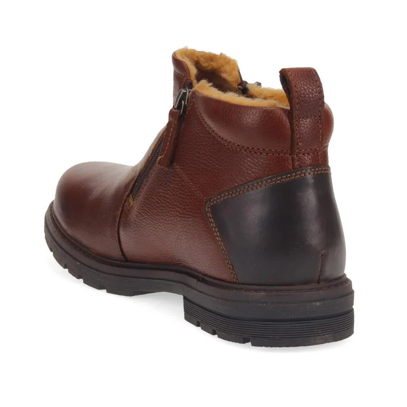 Fur-Cuffed Leather Ankle Boots - RNB40011 / 325 995 - Brown