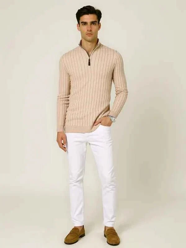 Halber Reißverschluss Strickpullover Herren