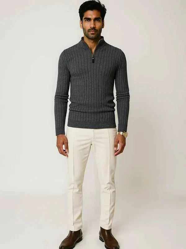 Halber Reißverschluss Strickpullover Herren