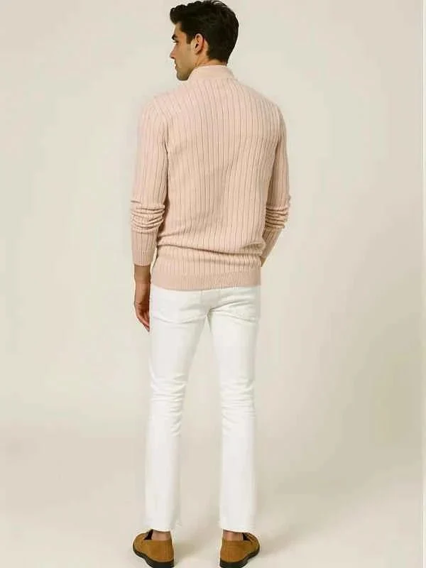 Halber Reißverschluss Strickpullover Herren