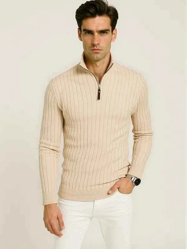 Halber Reißverschluss Strickpullover Herren