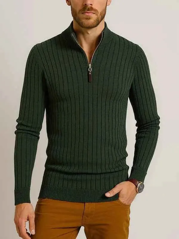 Halber Reißverschluss Strickpullover Herren