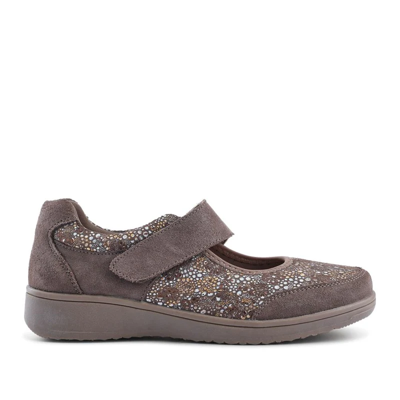 Wide Fit Leather Mary Janes - BRK42012 / 328 095 - Taupe Multi