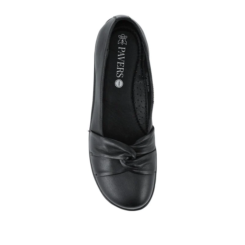 Wide Fit Leather Slip On Shoes With Ribbon Detail - KF42014 / 328 231 - Black