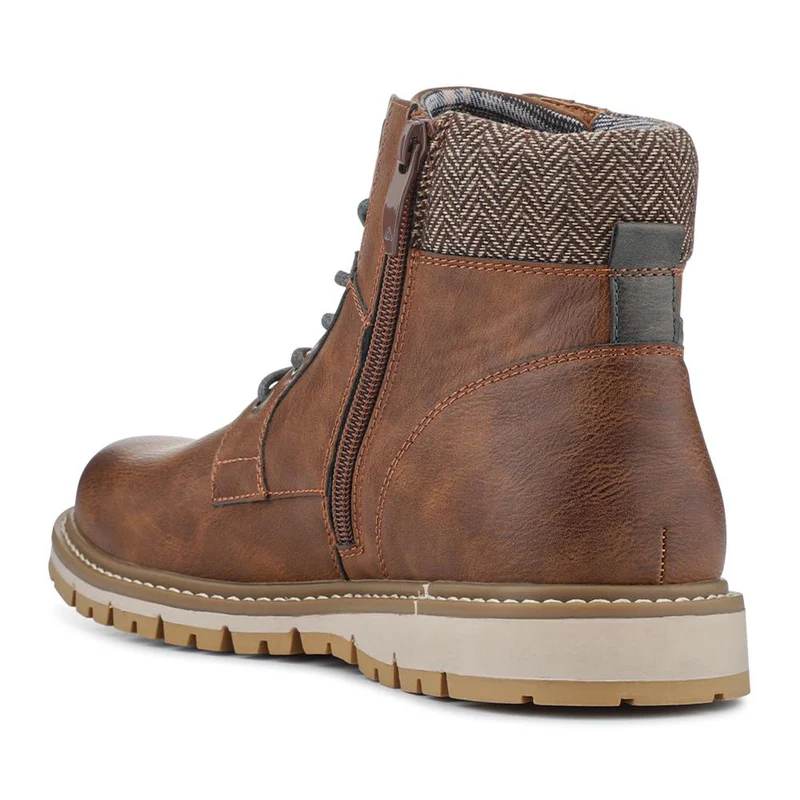 Lace Up Boots With Fabric Cuff - WOIL42026 / 327 955 - Tan