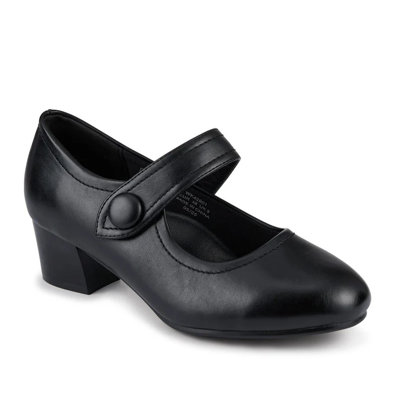 Wide-Fit Elasticated Block-Heeled Mary Janes - WK42001 / 327 952
