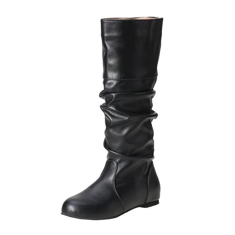 Damen nan lässige kniehohe Slouch-Stiefel mit flexiblem Schaft und flachem Absatz Drune