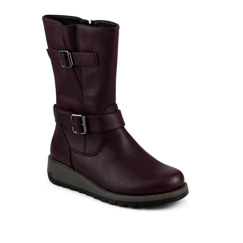 Dual Buckle Calf Length Boots - WK42018 / 328 044 - Purple