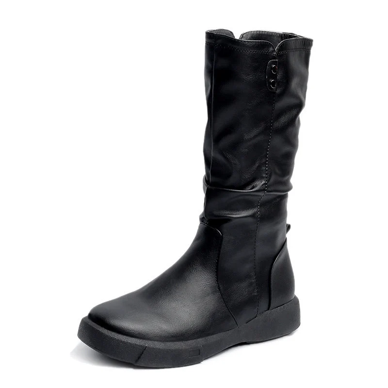 Damen nan komfortabler Slouch-Stiefel mit wadenhohem Schaft weichem Kunstleder und leichter Plateau-Laufsohle Drune