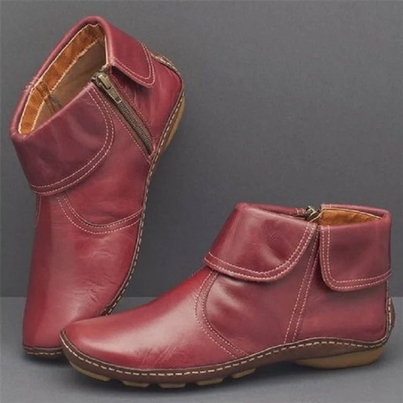 Damen nan knöchelhohe Lederoptik-Stiefelette mit umlegbarer Manschette und seitlichem Reißverschluss Drune