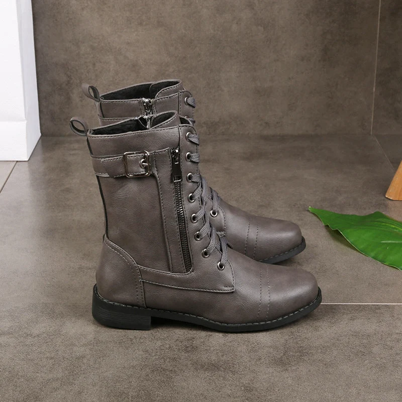 Damen nan knöchelhohe Schnürstiefel aus Lederimitat mit seitlichem Reißverschluss und strapazierfähiger Profilsohle Drune