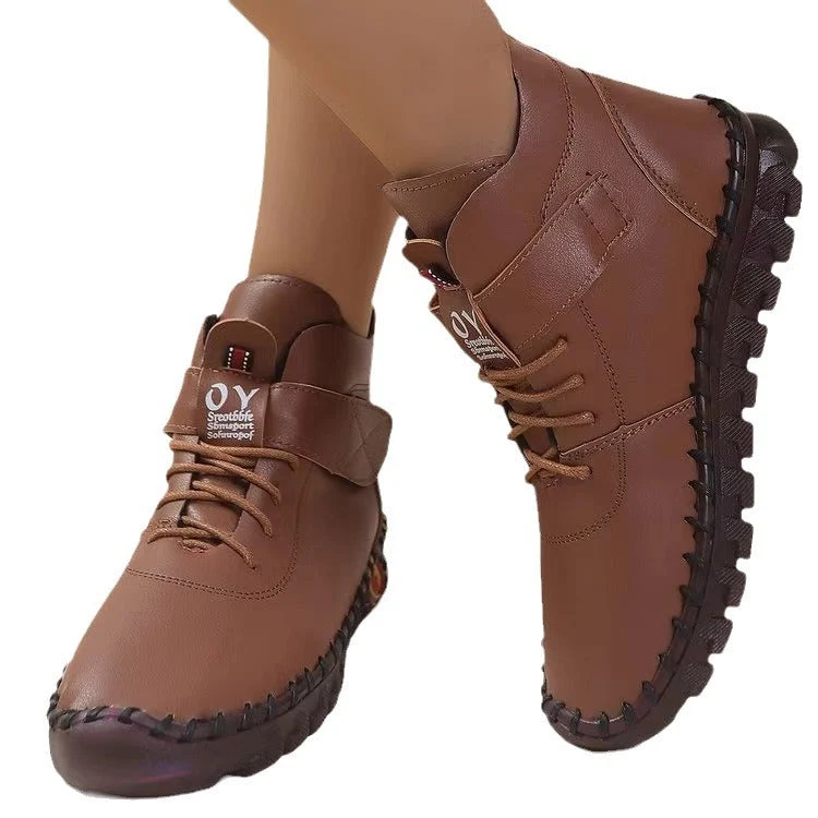 Damen nan knöchelhohe Freizeitboots mit Klettverschluss, elastischer Schnürung und markanter Profilsohle Drune