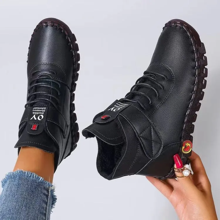 Damen nan knöchelhohe Freizeitboots mit Klettverschluss, elastischer Schnürung und markanter Profilsohle Drune