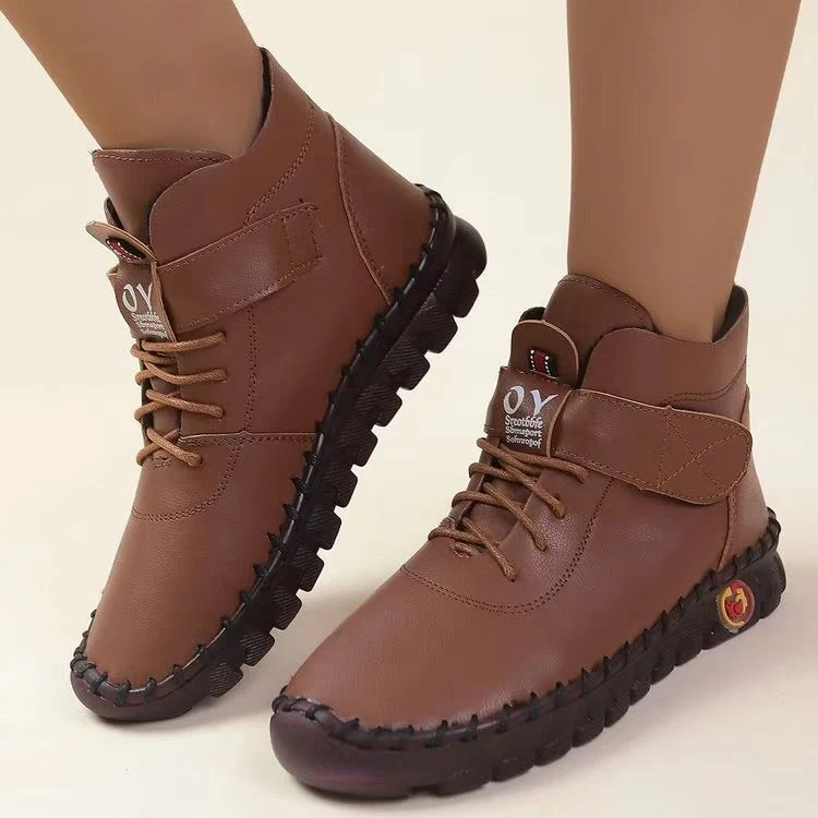 Damen nan knöchelhohe Freizeitboots mit Klettverschluss, elastischer Schnürung und markanter Profilsohle Drune