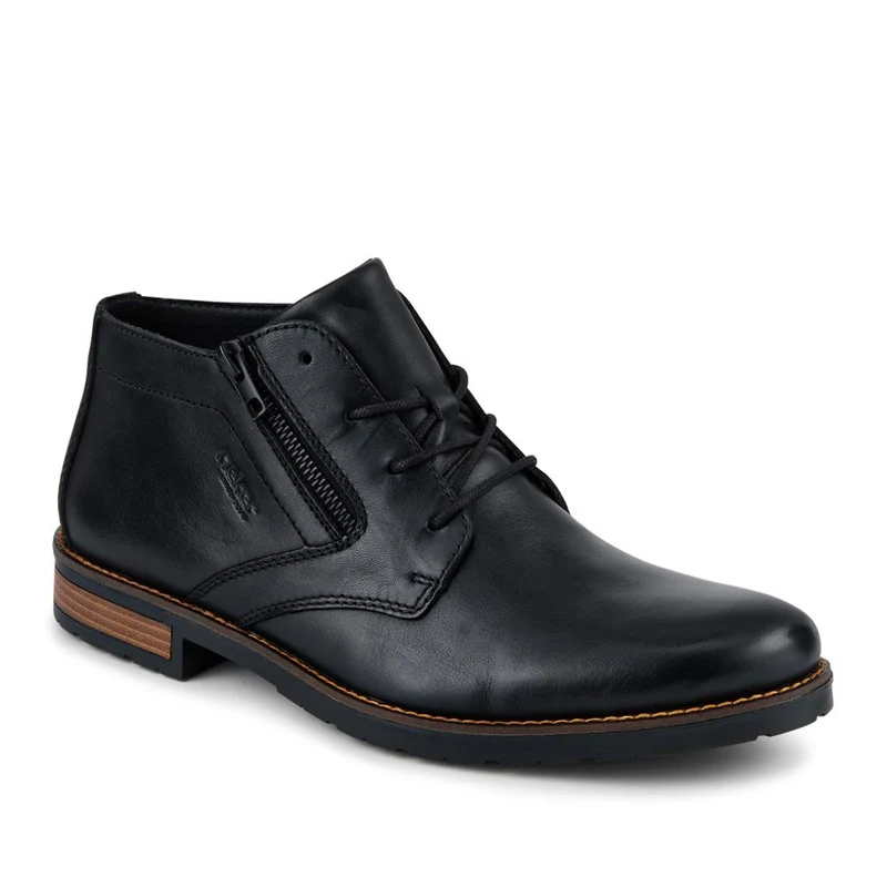 Rieker Zip & Lace Leather Shoes - RKR42502 / 327 703 - Black