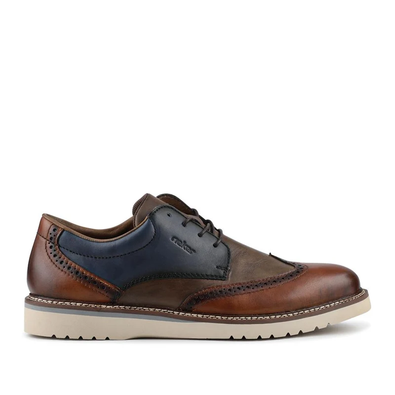 Rieker Wide Fit Leather Lace-Up Shoes - RKR42501 / 327 702 - Tan Multi