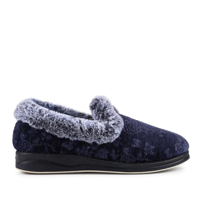 Warm Memory Foam Velour Slippers - QING42003 / 327 931 - Navy