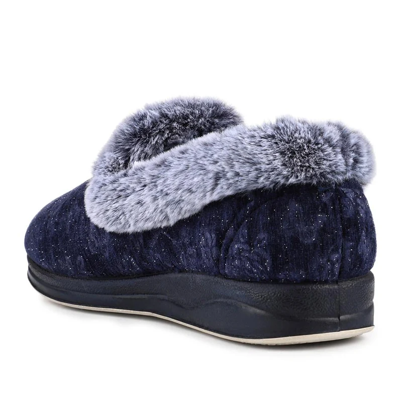 Warm Memory Foam Velour Slippers - QING42003 / 327 931 - Navy