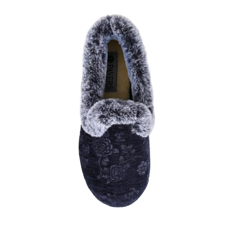 Warm Memory Foam Velour Slippers - QING42003 / 327 931 - Navy