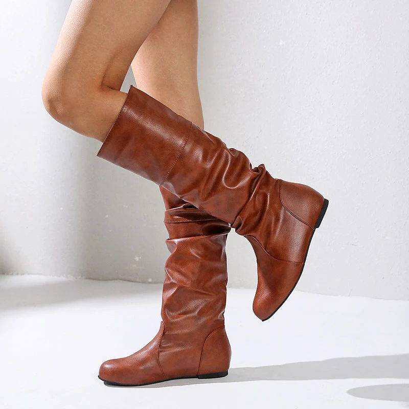 Damen nan knielange Slouch-Stiefel mit weichem Schaft und niedrigem Blockabsatz Drune