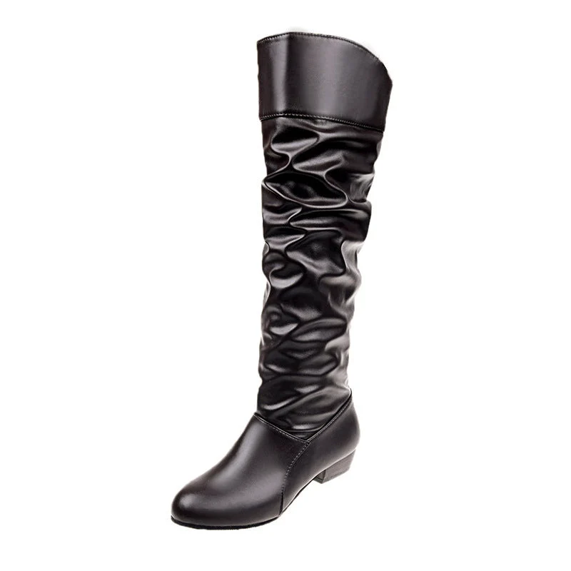 Damen nan knielange Slouch-Stiefel mit weichem Schaft und niedrigem Blockabsatz Drune