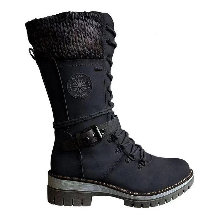 Damen nan hoher Schnürstiefel mit Strickbündchen, robuster Profilsohle und seitlichem Reißverschluss Drune