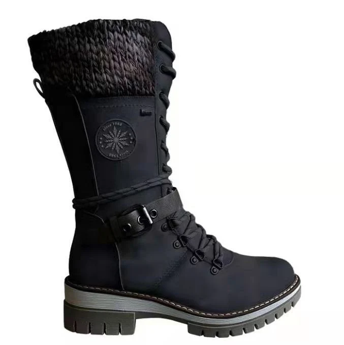 Damen nan hoher Schnürstiefel mit Strickbündchen, robuster Profilsohle und seitlichem Reißverschluss Drune