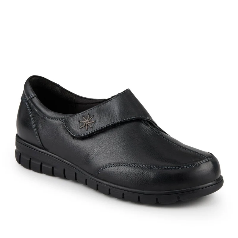 Wide Fit Leather Touch Fasten Monk Shoes - KF42011 / 328 427 - Black
