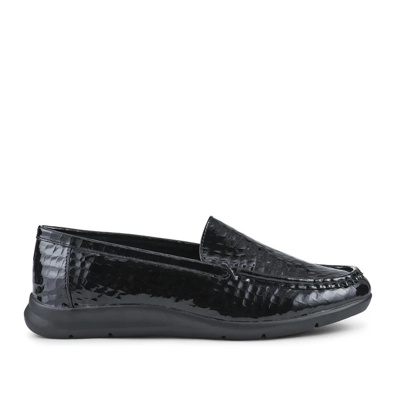Wide Fit Slip-On Moccasins - WBINS42074 / 328 157 - Black Patent Croc