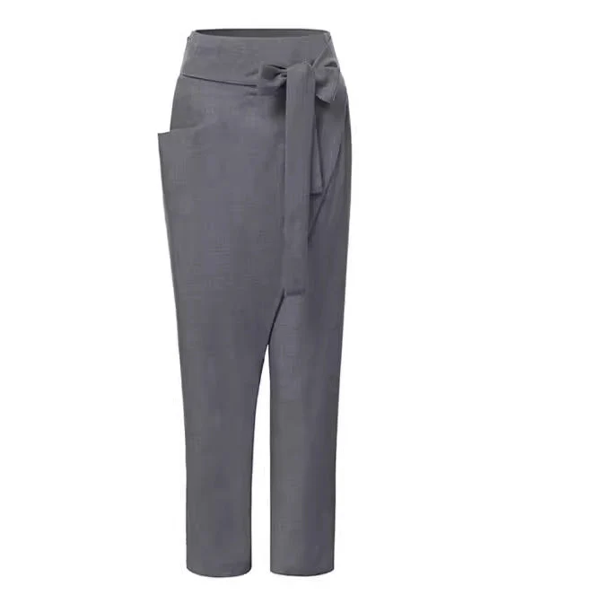 Damen nan Wickelhose aus Leinenmix mit hohem Taillenbund, überlappender Vorderseite und großzügiger Eingrifftasche Drune
