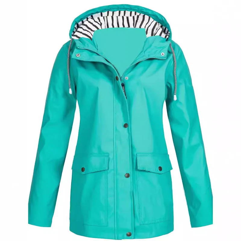 Damen nan wasserdichter Parka mit Kapuze, Kordelzug und aufgesetzten Taschen Drune