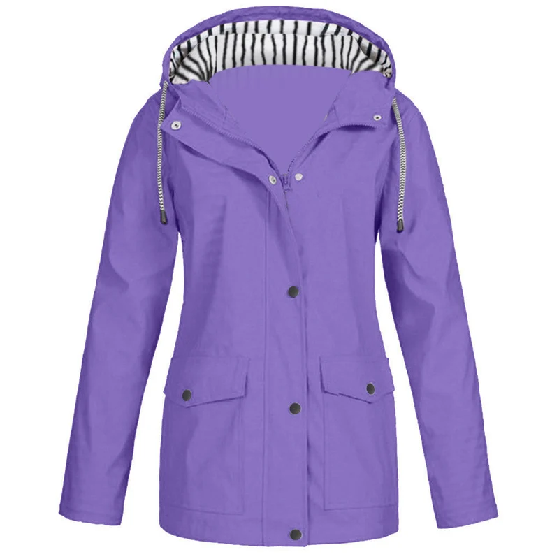 Damen nan wasserdichter Parka mit Kapuze, Kordelzug und aufgesetzten Taschen Drune