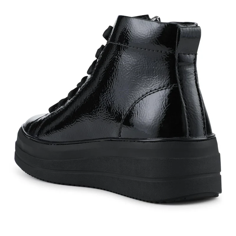 Remonte Leather Zip & Lace Hi-Top Trainers - DRS42506 / 327 737 - Black Patent