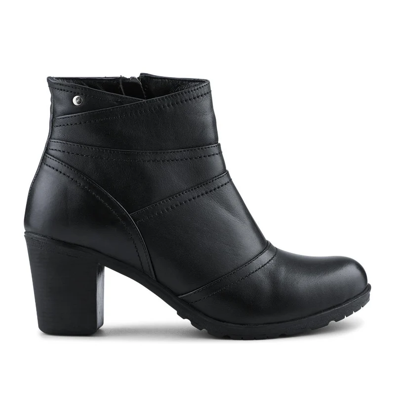 Leather Zip-Up Block Heel Ankle Boots - VED42005 / 328 486 - Black