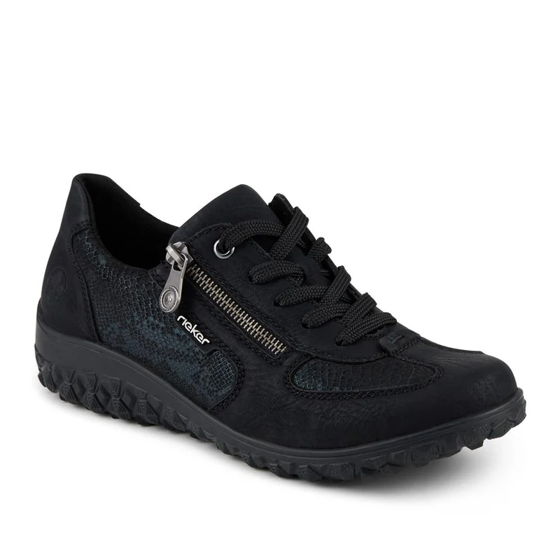 Rieker Wide Fit Rugged Zip & Lace Trainers - RKR42528 / 327 692 - Black