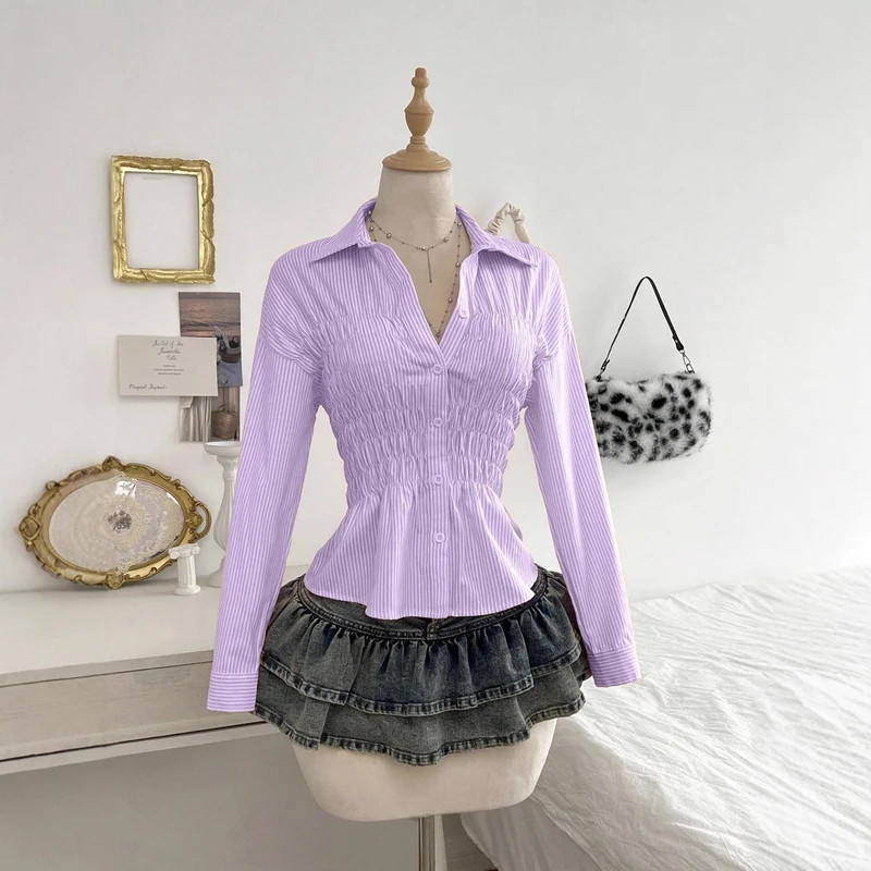 Damen nan taillierte Hemdbluse mit geraffter Brustpartie und Schößchen Drune