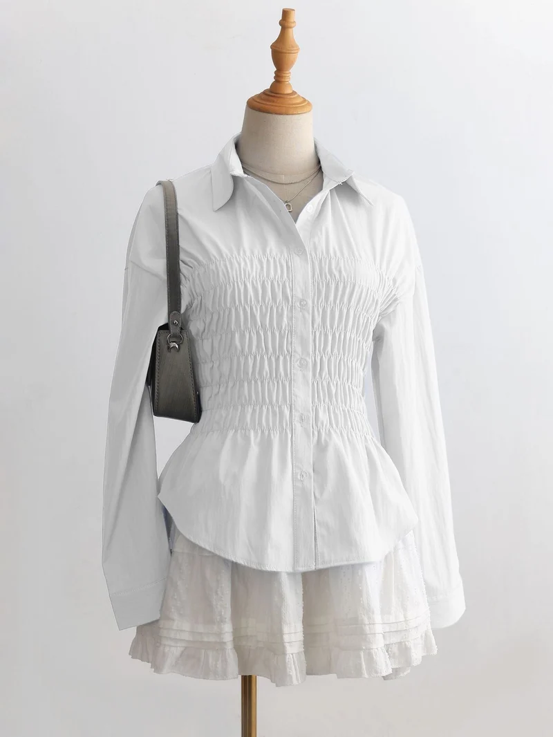 Damen nan taillierte Hemdbluse mit geraffter Brustpartie und Schößchen Drune
