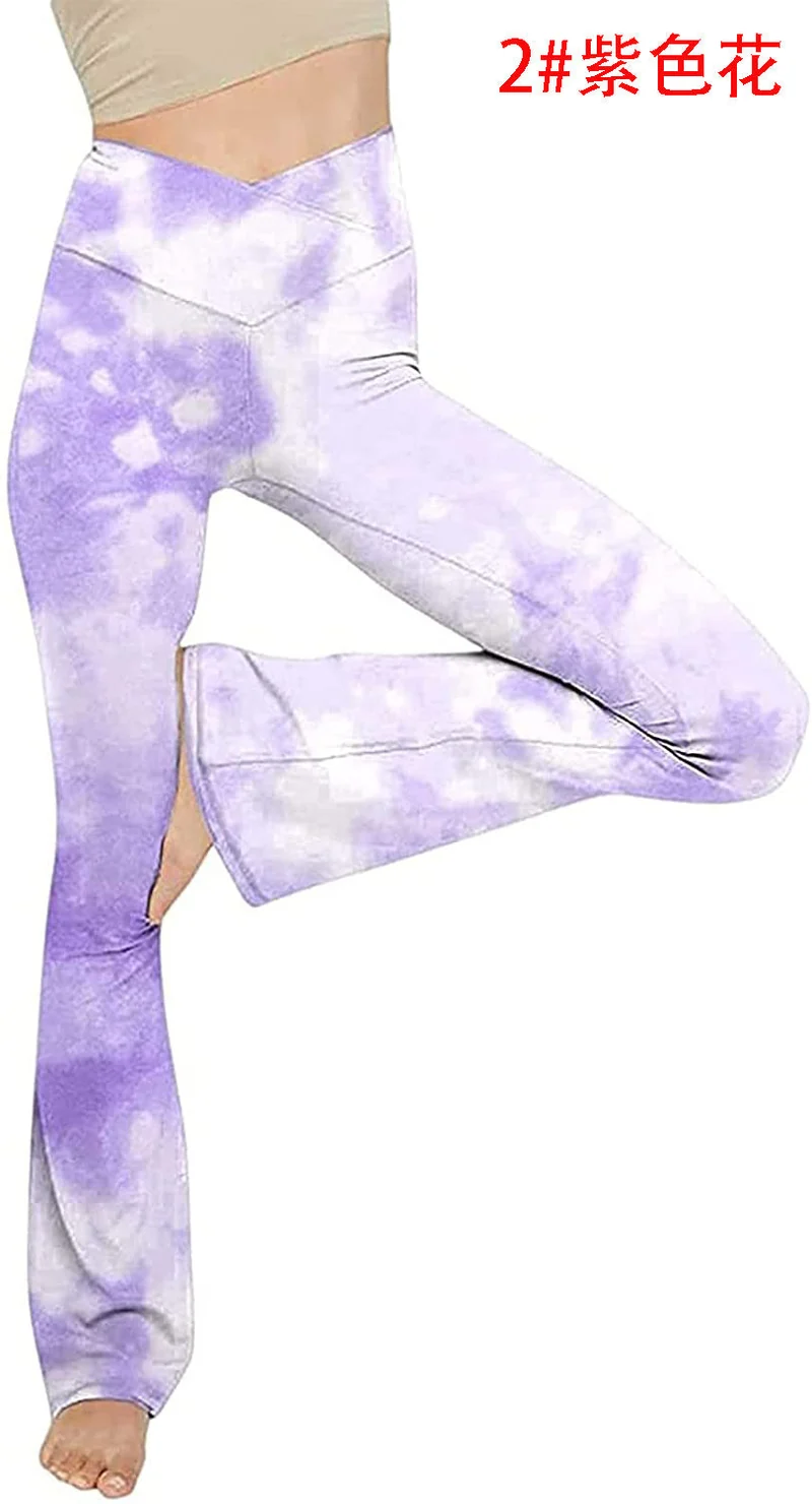 Damen nan taillenhohe Yogahose mit überkreuztem Bund und ausgestelltem Saum mit Schlitz Drune