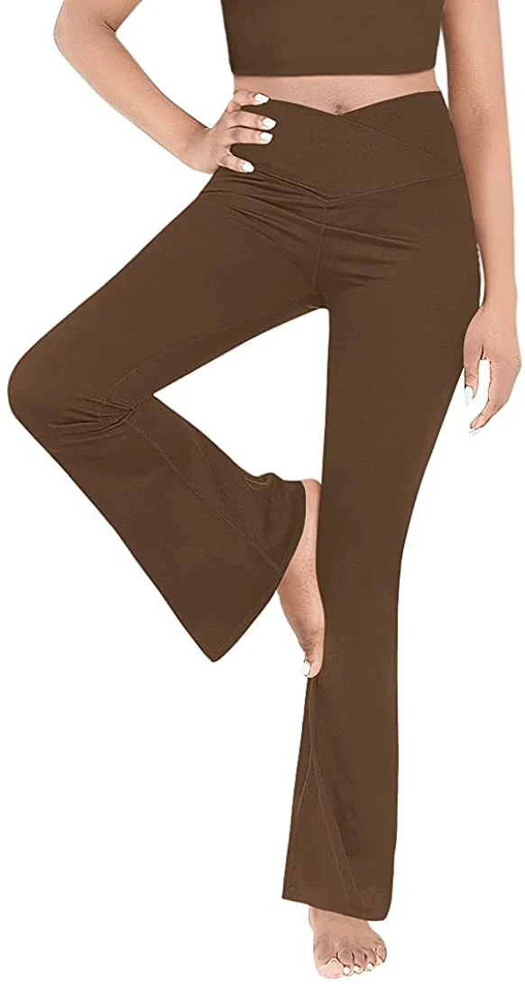 Damen nan taillenhohe Yogahose mit überkreuztem Bund und ausgestelltem Saum mit Schlitz Drune