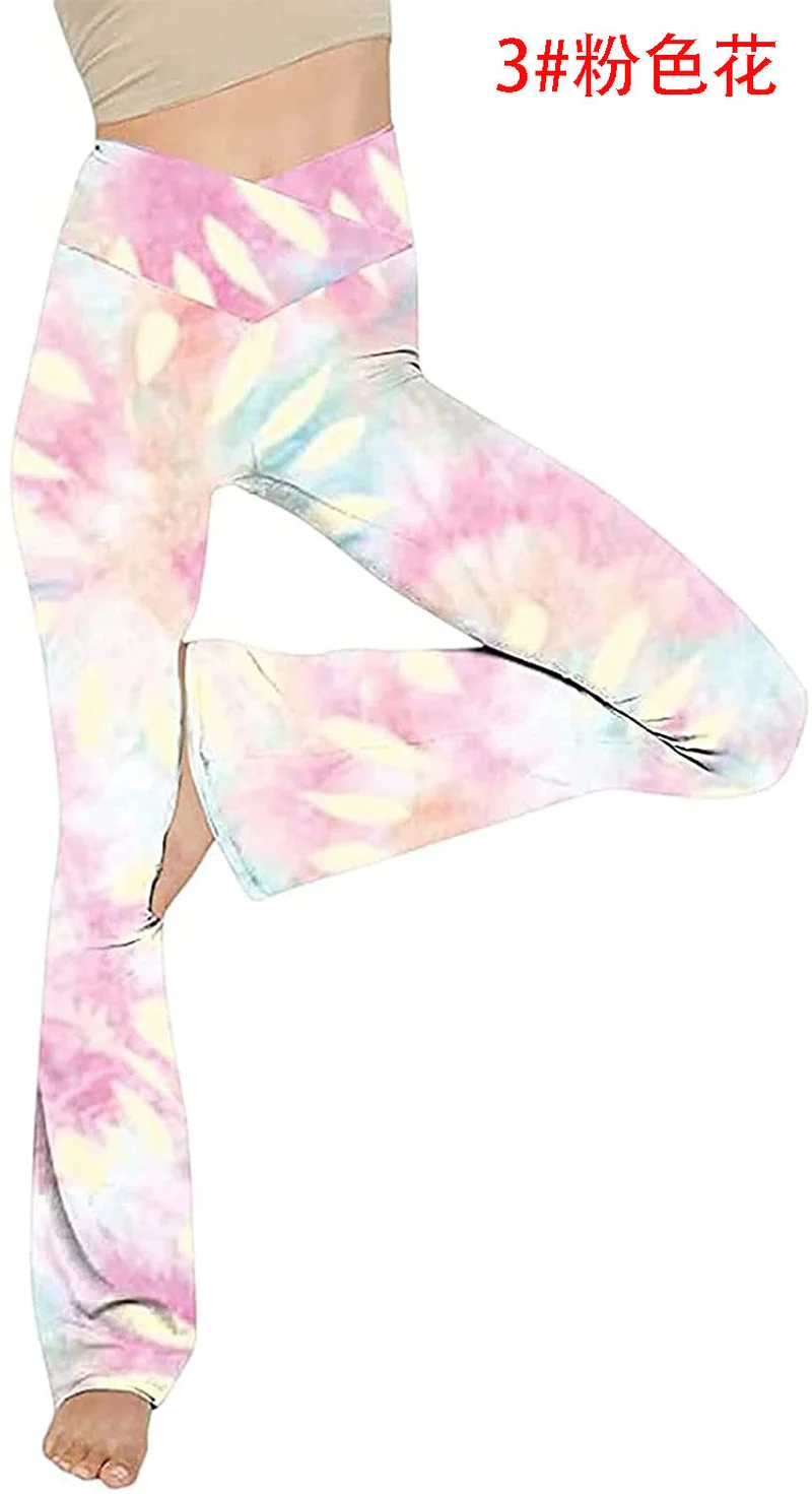 Damen nan taillenhohe Yogahose mit überkreuztem Bund und ausgestelltem Saum mit Schlitz Drune