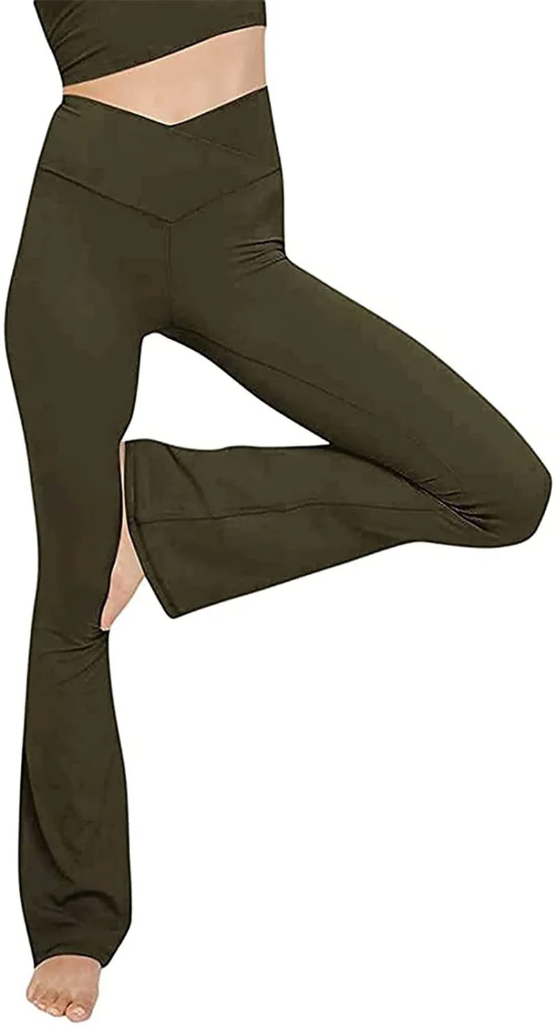 Damen nan taillenhohe Yogahose mit überkreuztem Bund und ausgestelltem Saum mit Schlitz Drune