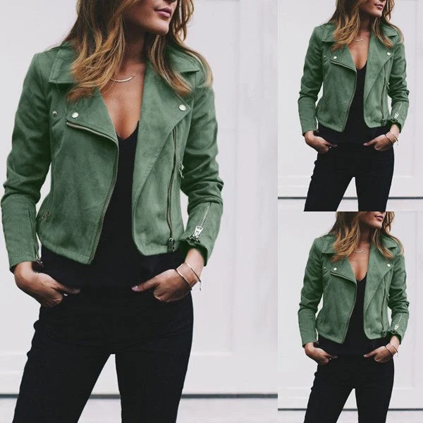 Damen nan taillierte Bikerjacke aus Veloursimitat mit asymmetrischem Reißverschluss und Reißverschlussärmeln Drune