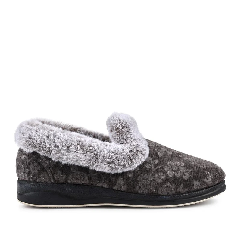 Warm Memory Foam Velour Slippers - QING42003 / 327 931 - Grey
