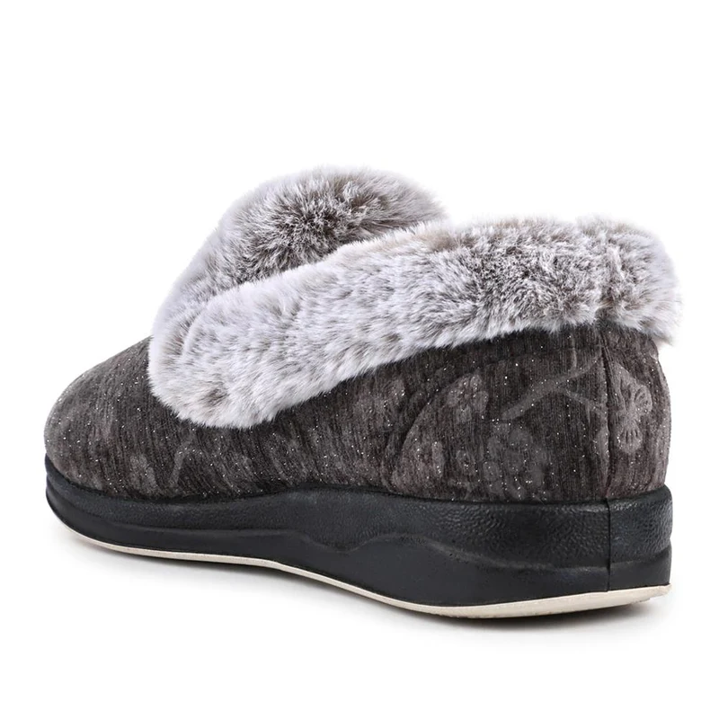 Warm Memory Foam Velour Slippers - QING42003 / 327 931 - Grey