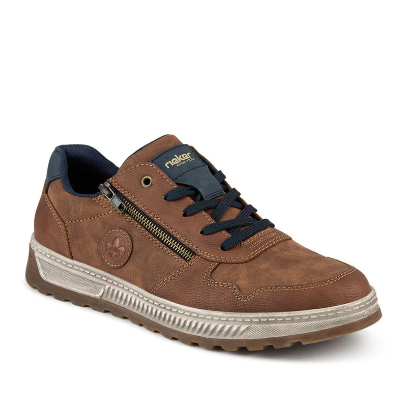 Rieker Wide Fit Zip & Lace Leather Trainers - RKR42505 / 327 700 - Tan