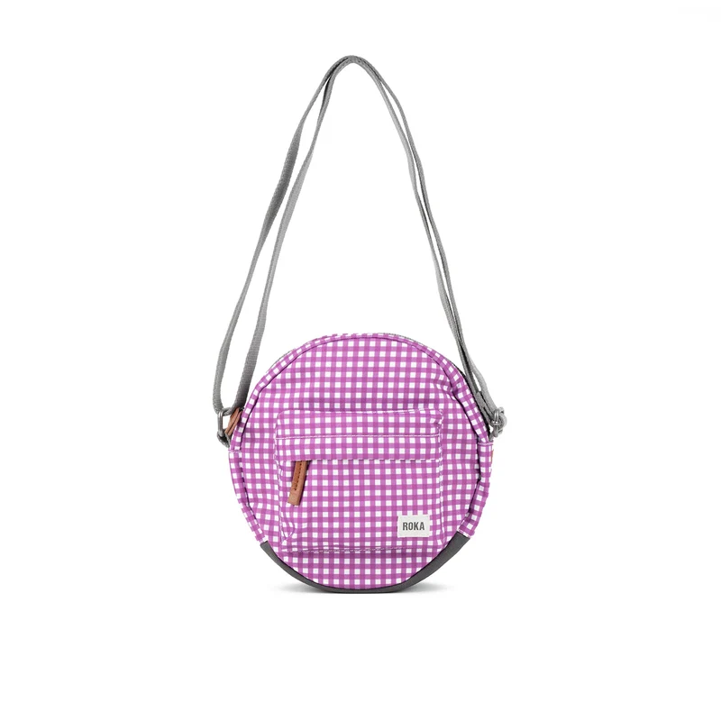 ROKA Paddington Kleine Tasche aus recyceltem Canvas mit lila Vichy-Karo