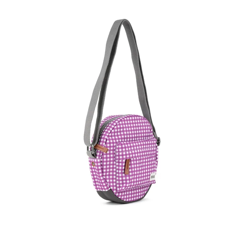 ROKA Paddington Kleine Tasche aus recyceltem Canvas mit lila Vichy-Karo