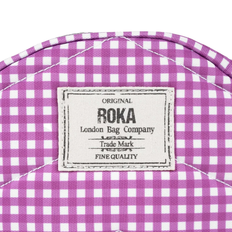 ROKA Paddington Kleine Tasche aus recyceltem Canvas mit lila Vichy-Karo