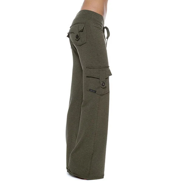 Damen nan lässige Low-Rise Cargo-Loungehose mit weitem Bein, breitem Komfortbund und dekorativen Klappentaschen Drune